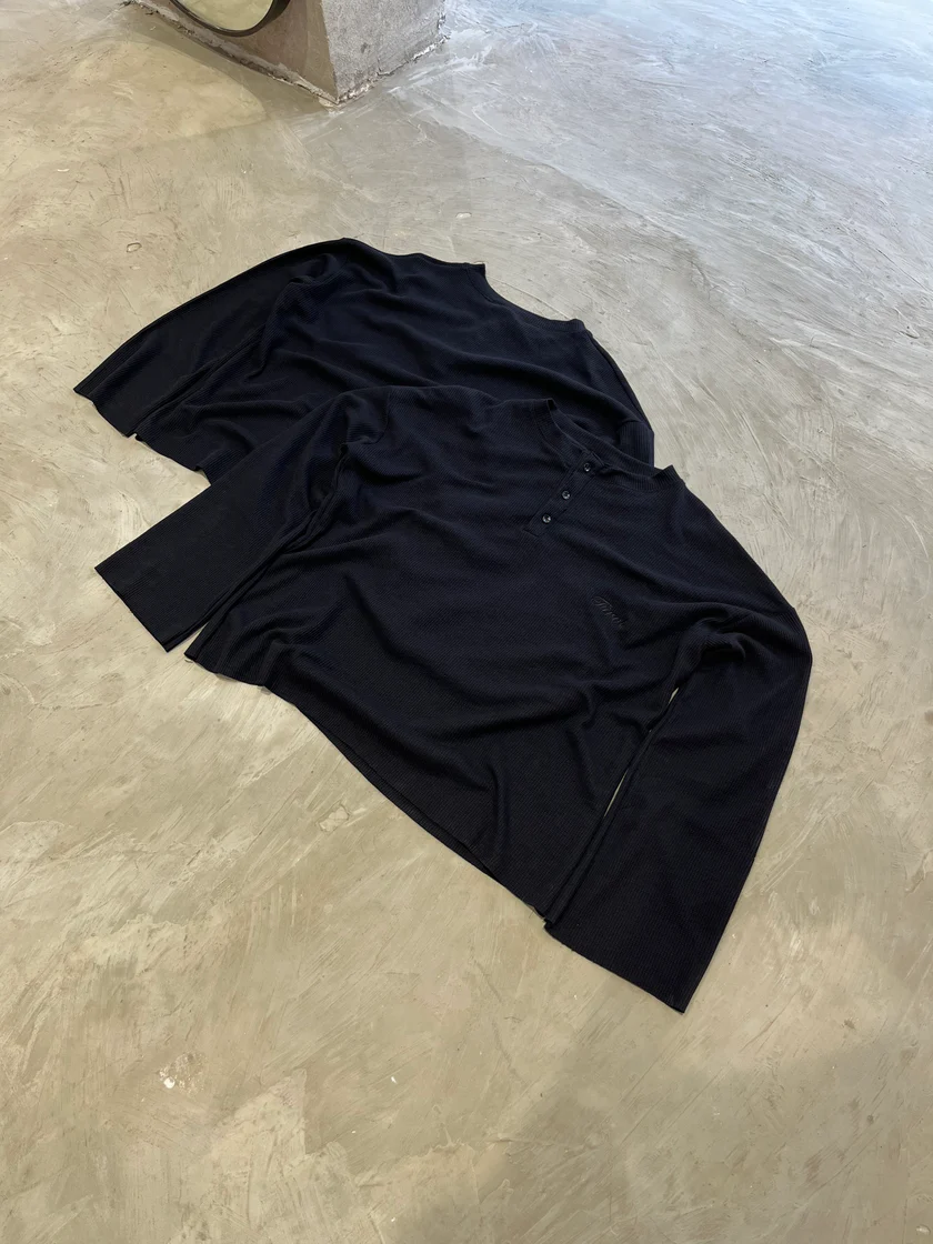 BLACK HENLEY WAFFLE - Image 3