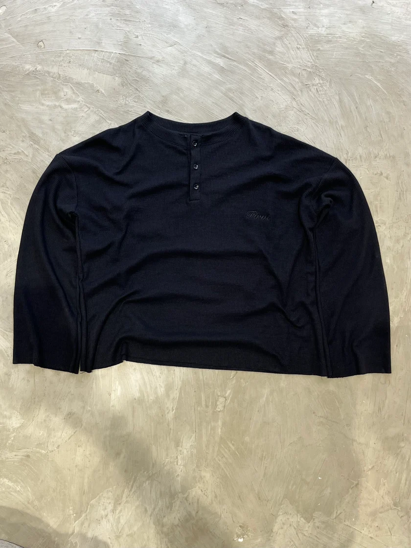 BLACK HENLEY WAFFLE - Image 5